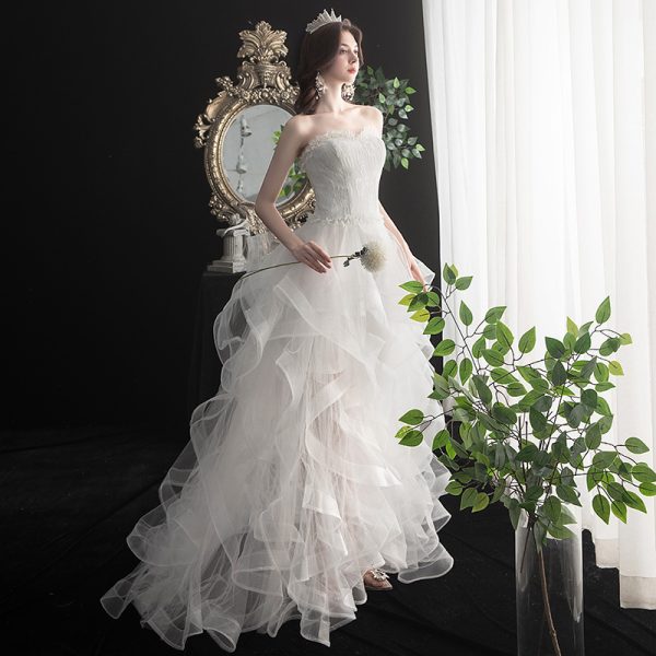 2024, new small tail wedding dress, dreamy princess, unique long & short. - Image 4
