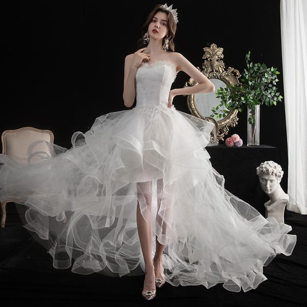 2024, new small tail wedding dress, dreamy princess, unique long & short. - Image 2