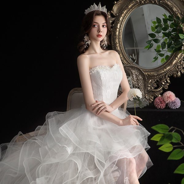 2024, new small tail wedding dress, dreamy princess, unique long & short. - Image 3